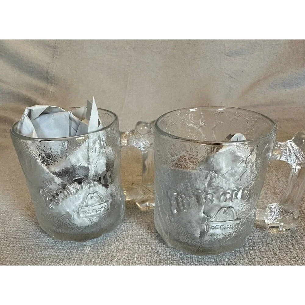 VINTAGE 1993 Set of 2 Glass McDonalds Flintstones Mugs Cups